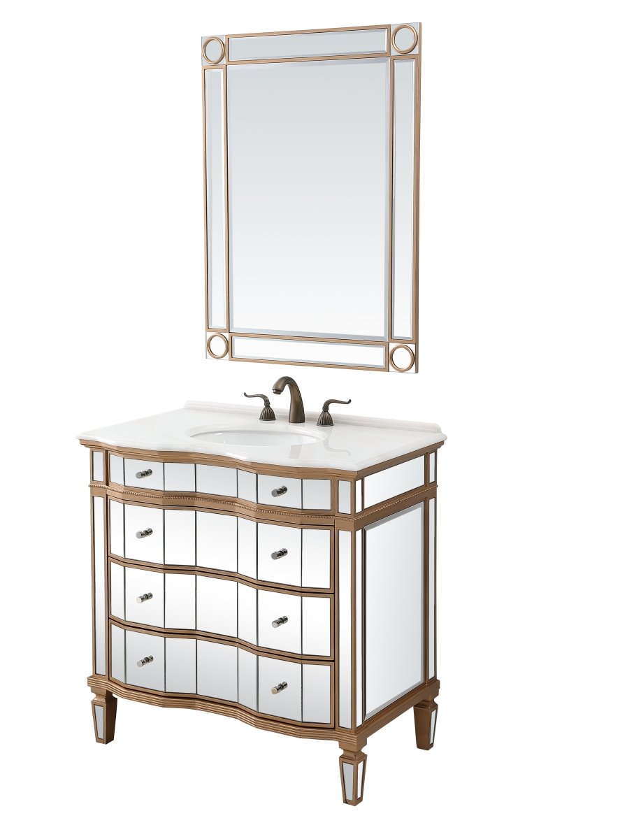 36" Mirrored Style Asselin Bathroom Sink Vanity with Gold Trim K2288-36 - Bentoncollections