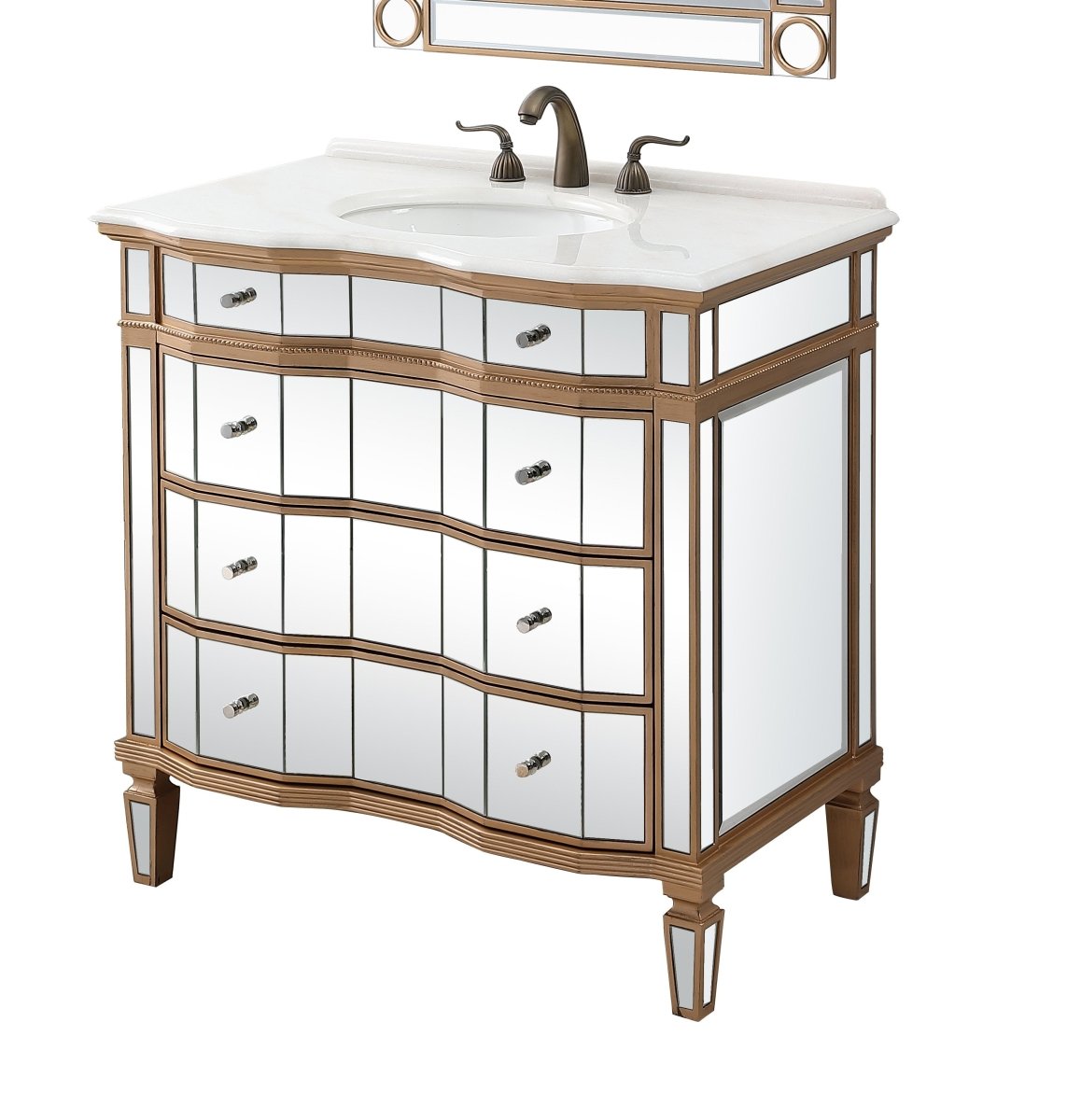 36" Mirrored Style Asselin Bathroom Sink Vanity with Gold Trim K2288-36 - Bentoncollections