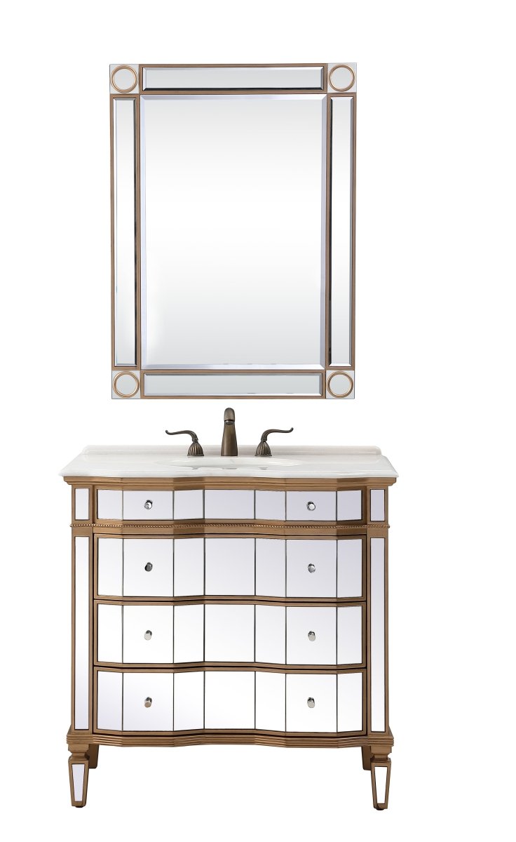 36" Mirrored Style Asselin Bathroom Sink Vanity with Gold Trim K2288-36 - Bentoncollections