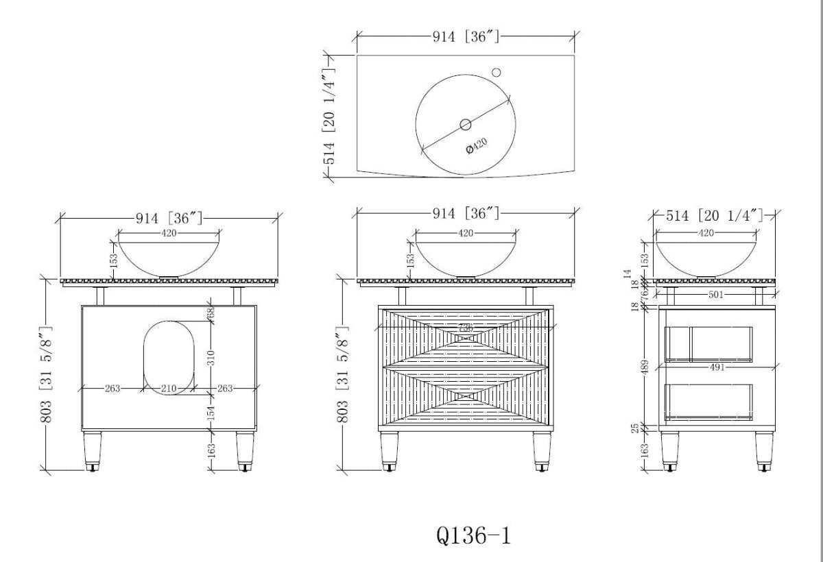 36" Onyx counter top Verdana Vessel Sink Bathroom Vanity Model # Q136-1 - Bentoncollections