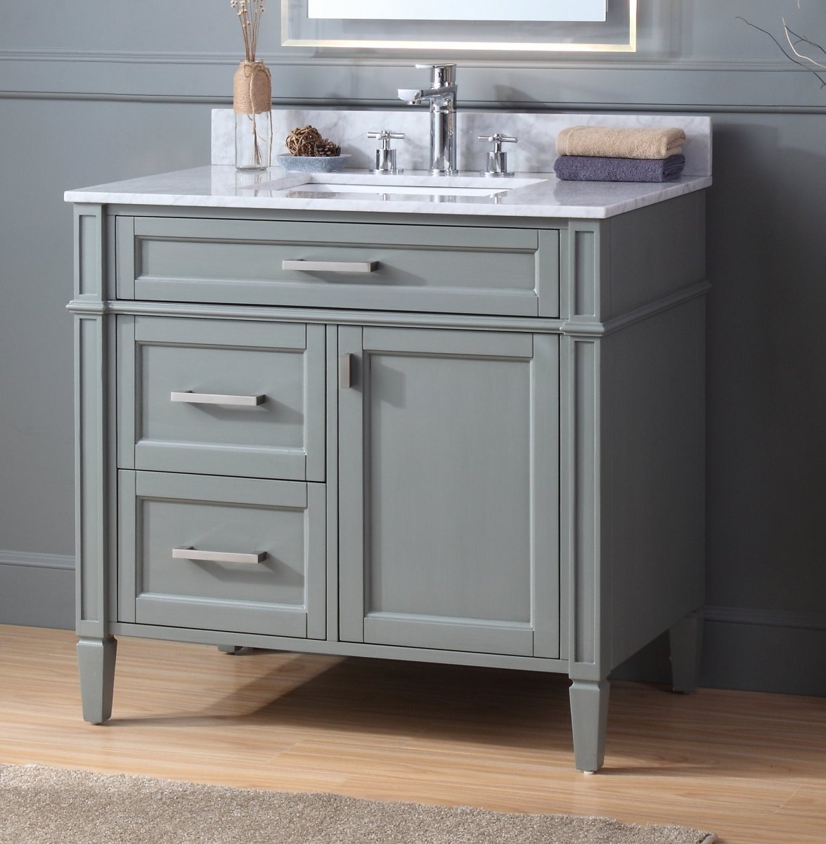 36" Tennant Brand Durand Modern Gray Bathroom Sink Vanity - QT-1808-V36CK - Bentoncollections