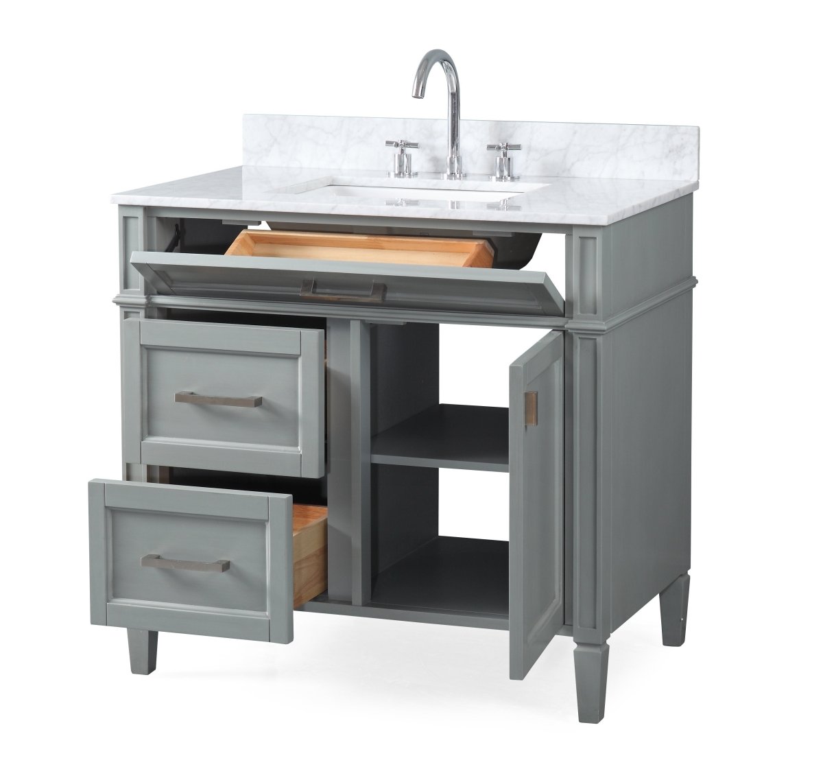 36" Tennant Brand Durand Modern Gray Bathroom Sink Vanity - QT-1808-V36CK - Bentoncollections