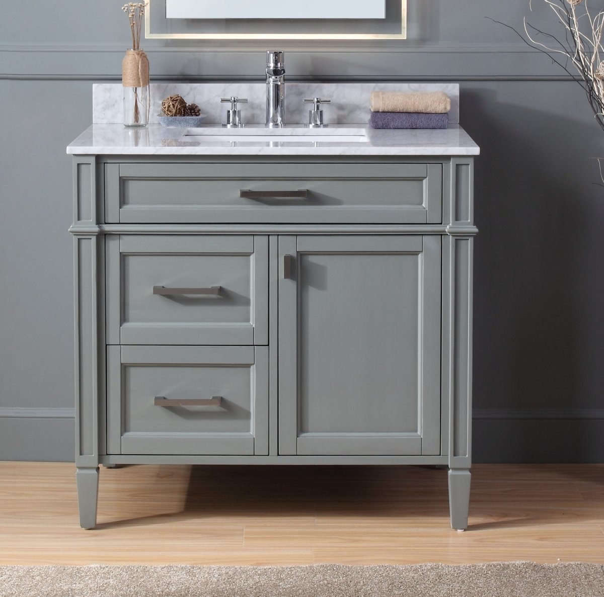 36" Tennant Brand Durand Modern Gray Bathroom Sink Vanity - QT-1808-V36CK - Bentoncollections