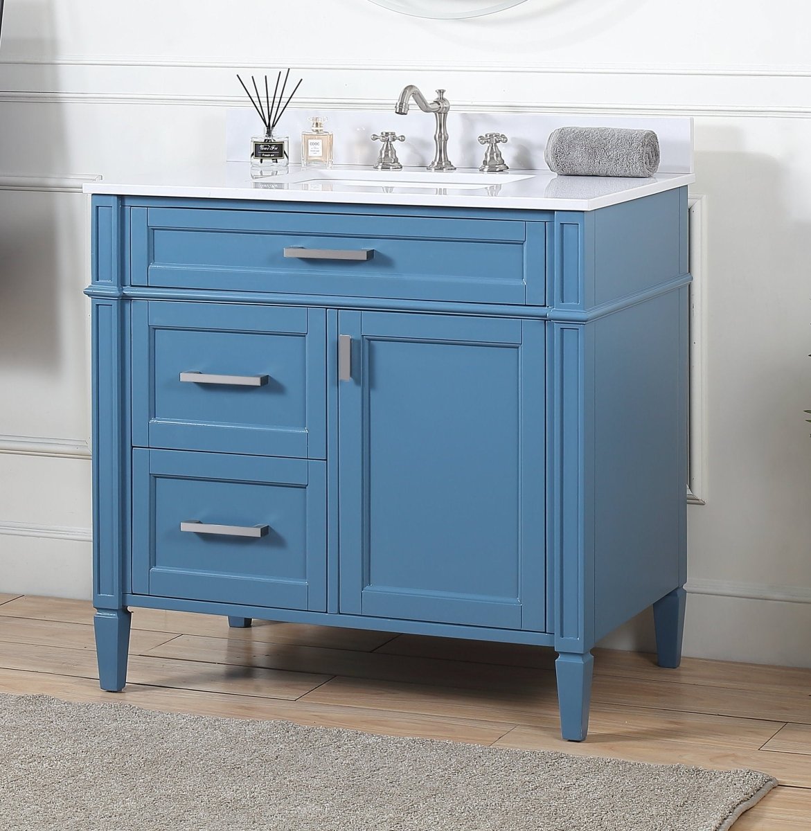 36'' Tennant Brand Durand Modern Teal Blue Bathroom Sink Vanity QT-1808-V36TB - Bentoncollections