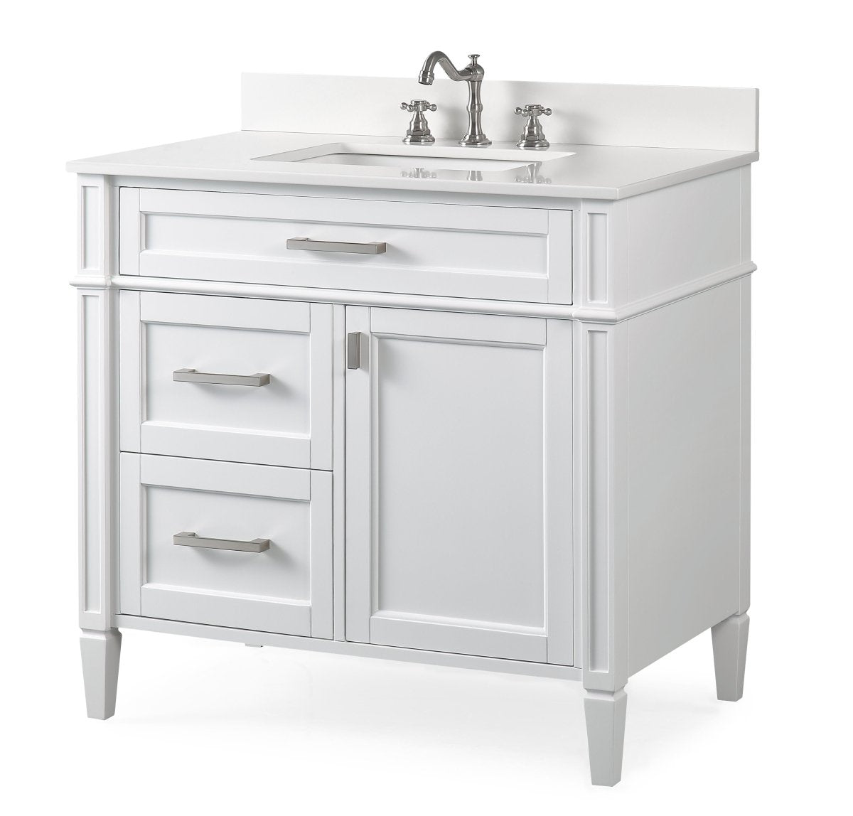 36" Tennant Brand Durand Modern White Bathroom Sink Vanity QT-1808-V36W - Bentoncollections