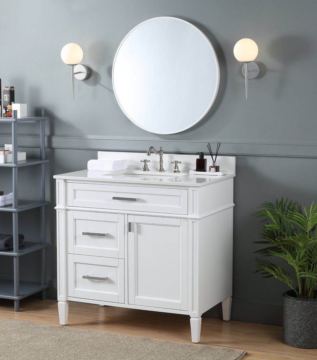 36" Tennant Brand Durand Modern White Bathroom Sink Vanity QT-1808-V36W - Bentoncollections