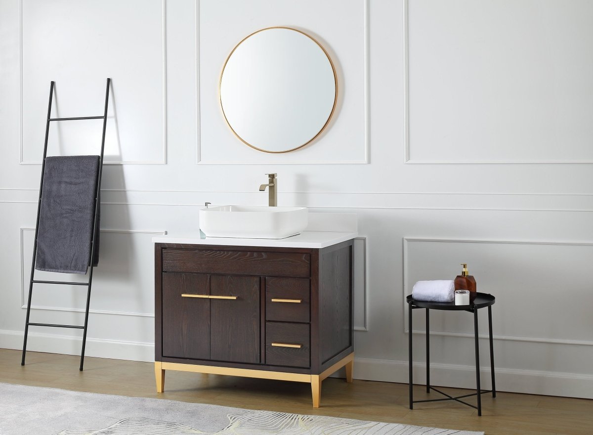 36" Tennant Brand Modern Style Beatrice Vessel Sink Bathroom Vanity - TB-9936DK-36QT - Bentoncollections