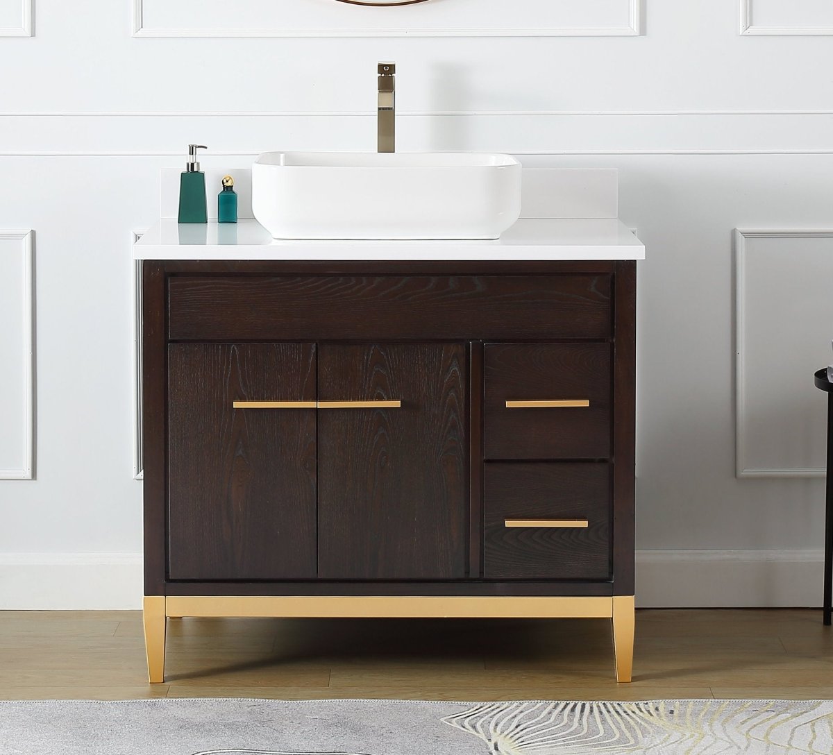 36" Tennant Brand Modern Style Beatrice Vessel Sink Bathroom Vanity - TB-9936DK-36QT - Bentoncollections