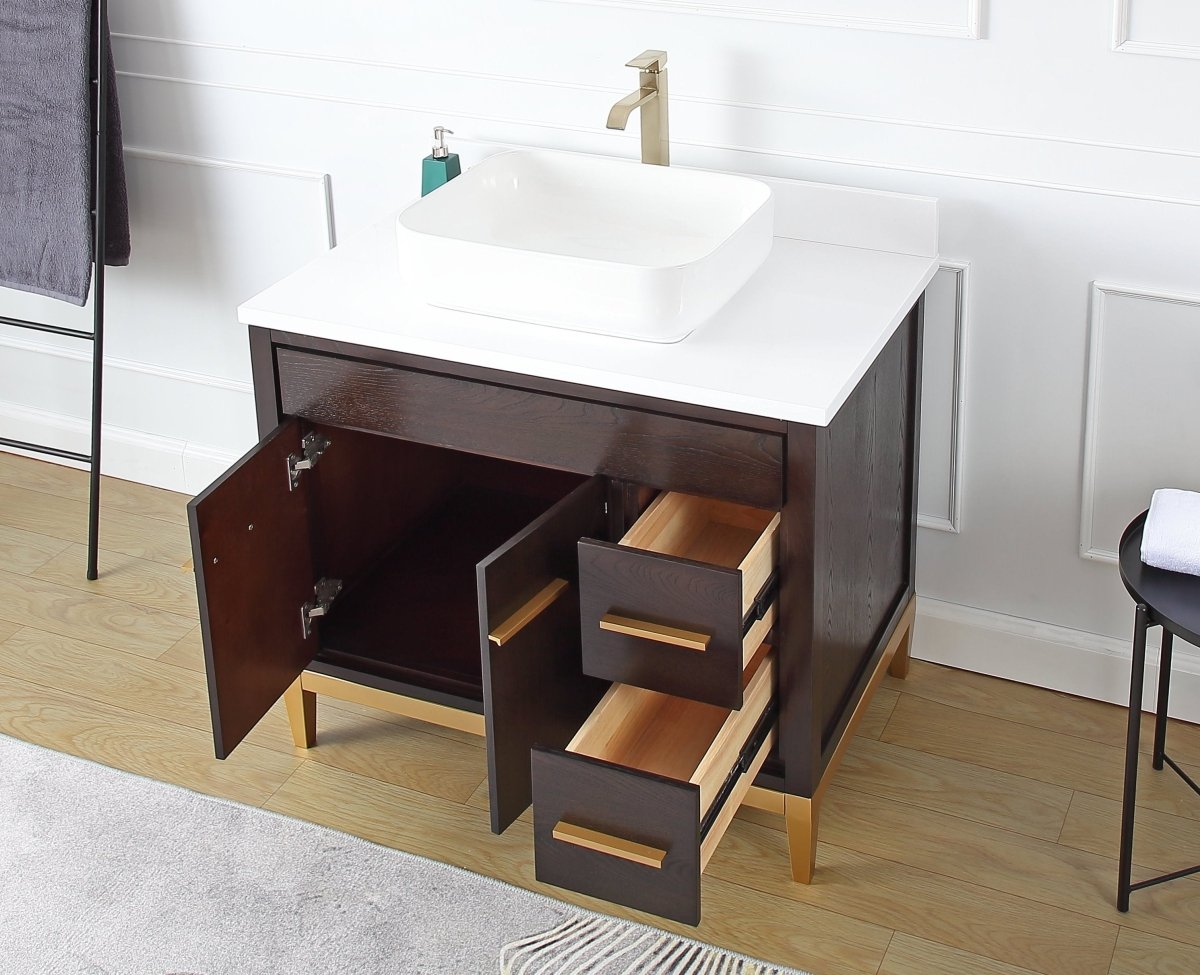 36" Tennant Brand Modern Style Beatrice Vessel Sink Bathroom Vanity - TB-9936DK-36QT - Bentoncollections