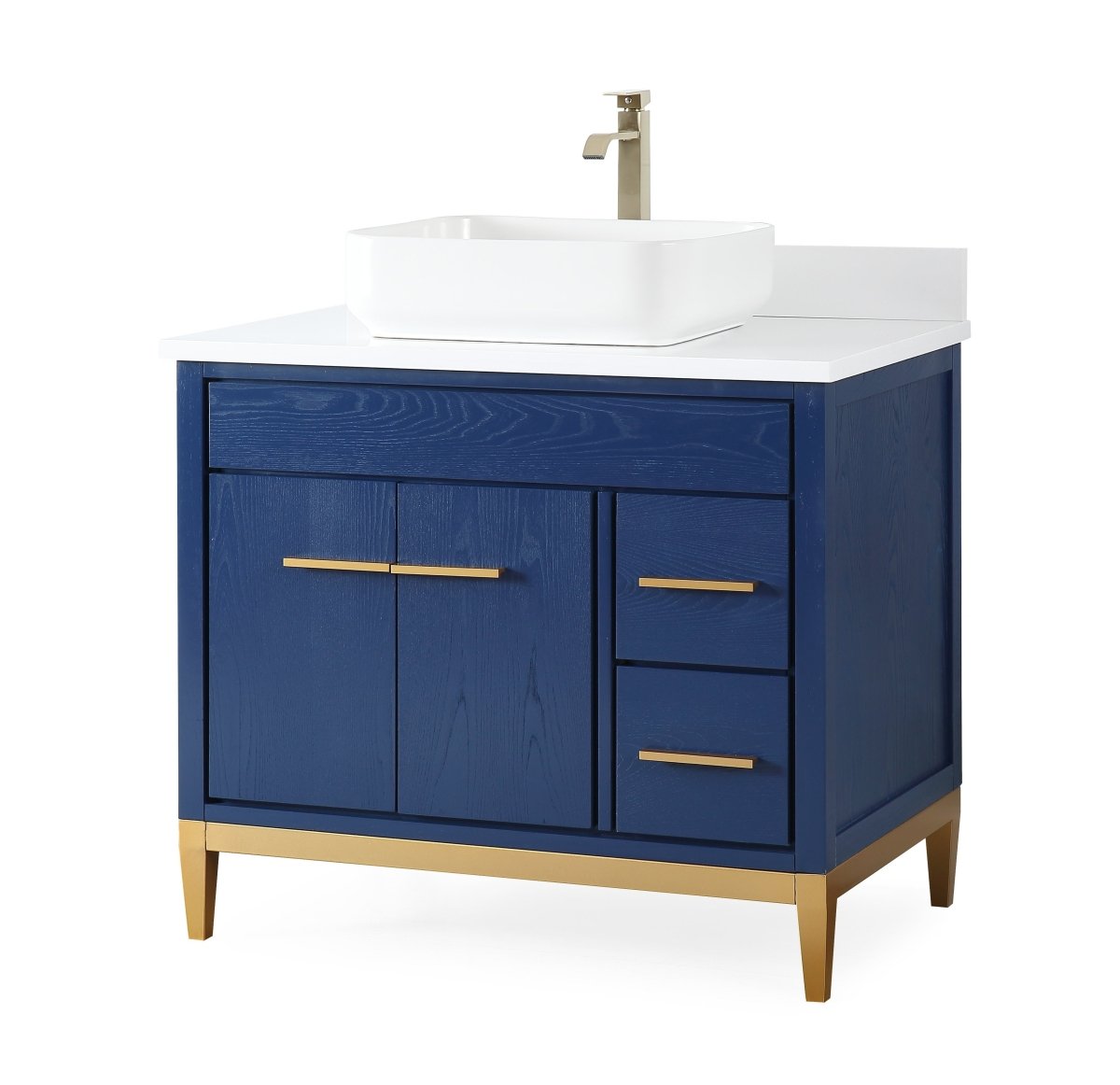 36" Tennant Brand Modern Style Blue Beatrice Vessel Sink Bathroom Vanity - TB-9936VB-36QT - Bentoncollections