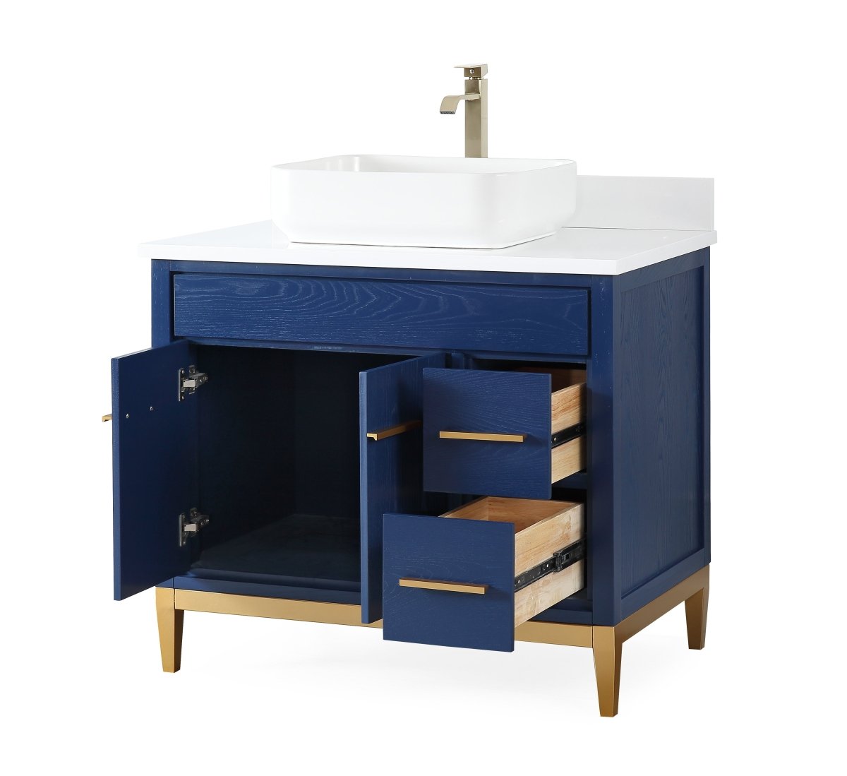 36" Tennant Brand Modern Style Blue Beatrice Vessel Sink Bathroom Vanity - TB-9936VB-36QT - Bentoncollections