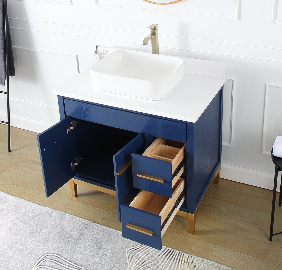 36" Tennant Brand Modern Style Blue Beatrice Vessel Sink Bathroom Vanity - TB-9936VB-36QT - Bentoncollections