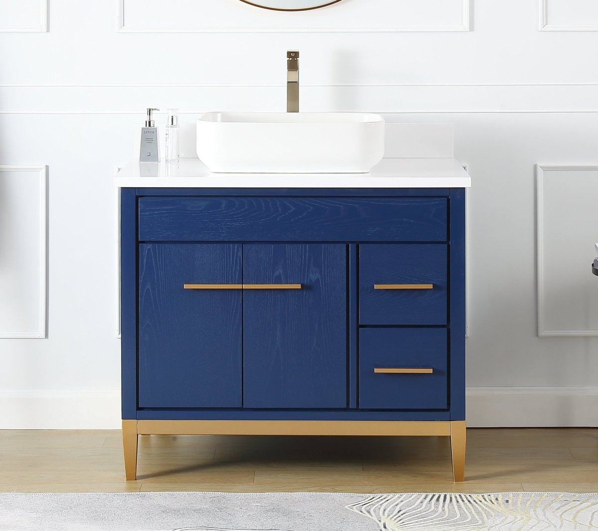 36" Tennant Brand Modern Style Blue Beatrice Vessel Sink Bathroom Vanity - TB-9936VB-36QT - Bentoncollections