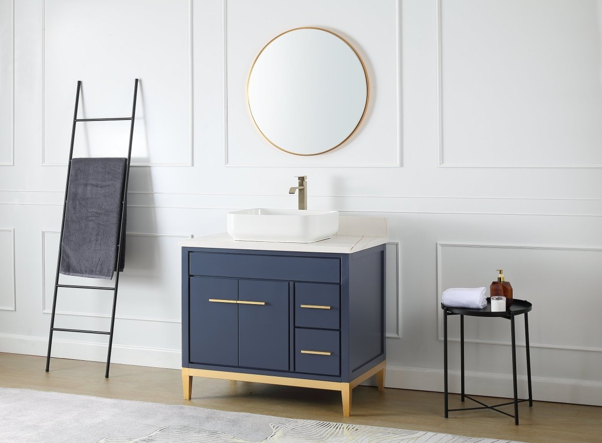 36" Tennant Brand Modern Style Navy Blue Beatrice Vessel Sink Bathroom Vanity - TB-9936NB-36NU - Bentoncollections