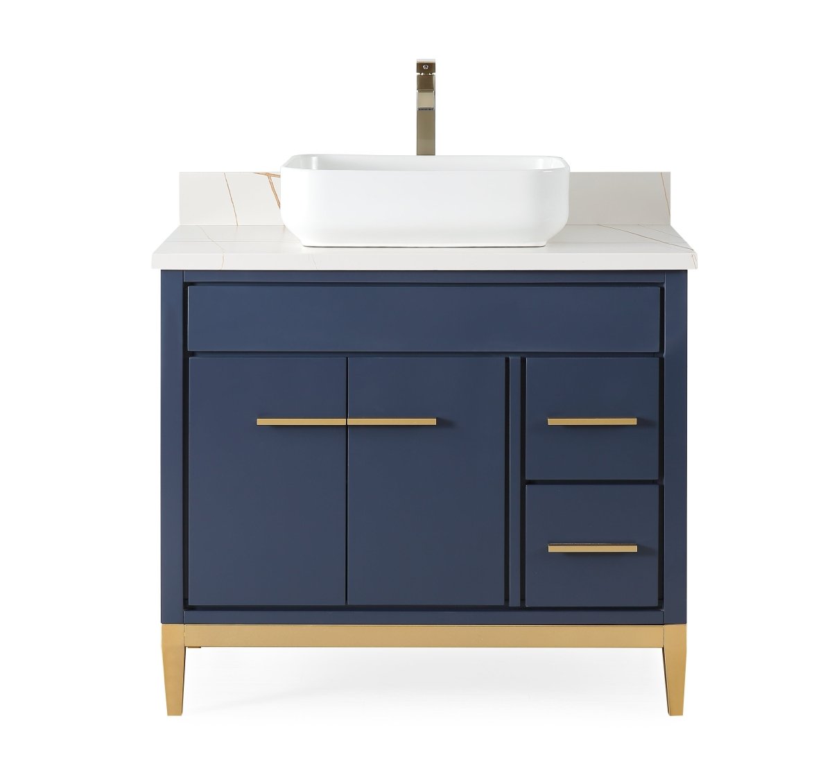 36" Tennant Brand Modern Style Navy Blue Beatrice Vessel Sink Bathroom Vanity - TB-9936NB-36NU - Bentoncollections