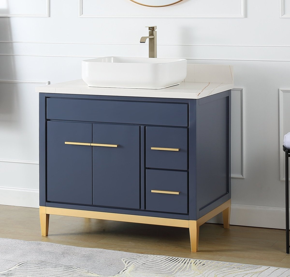 36" Tennant Brand Modern Style Navy Blue Beatrice Vessel Sink Bathroom Vanity - TB-9936NB-36NU - Bentoncollections