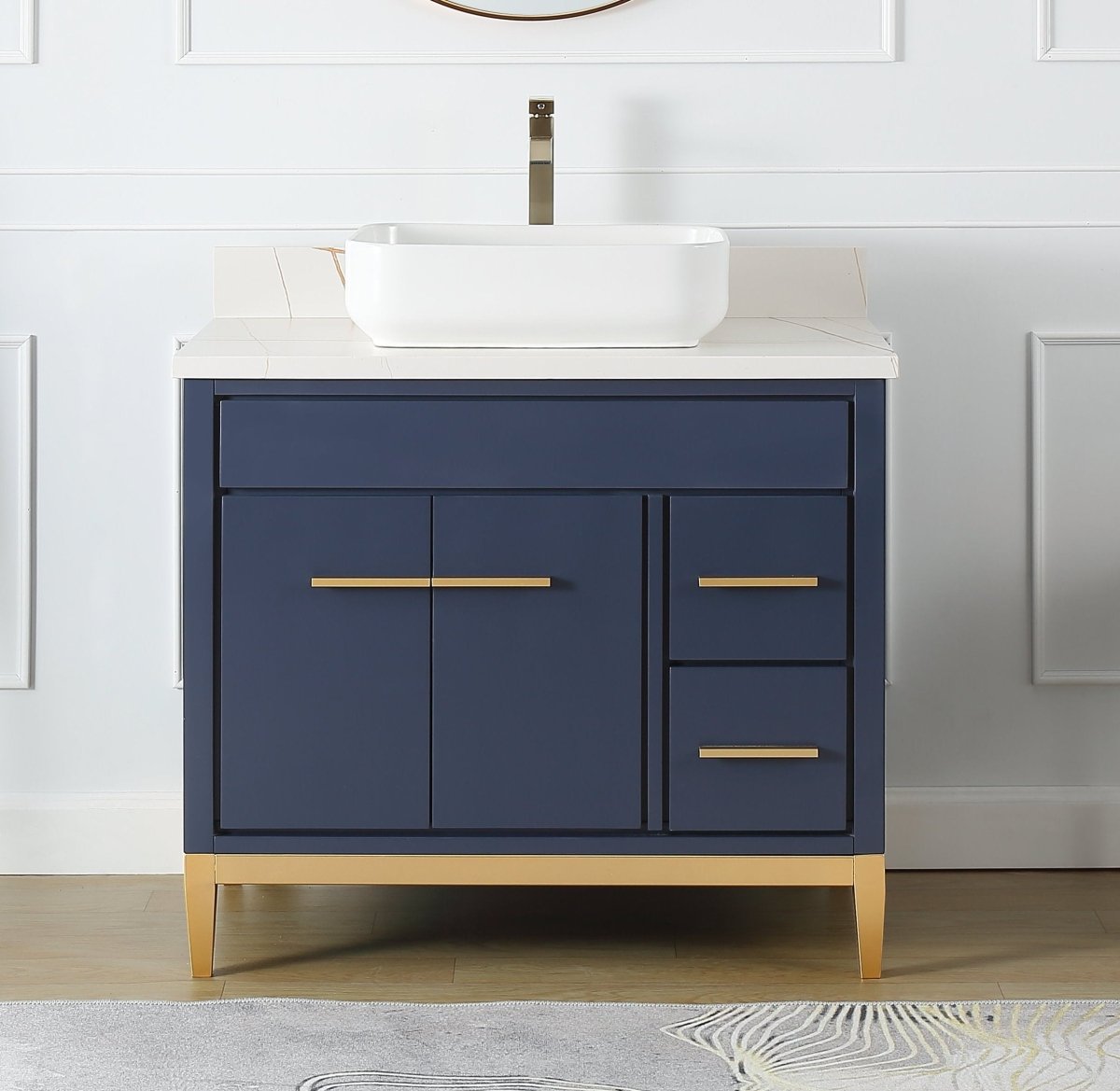 36" Tennant Brand Modern Style Navy Blue Beatrice Vessel Sink Bathroom Vanity - TB-9936NB-36NU - Bentoncollections