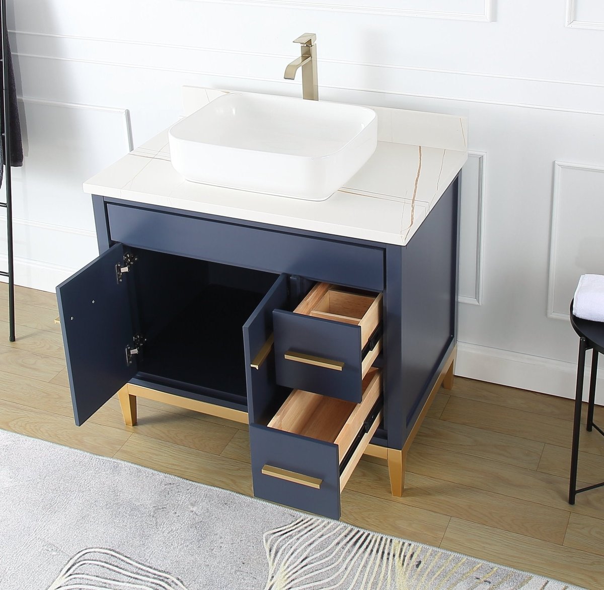 36" Tennant Brand Modern Style Navy Blue Beatrice Vessel Sink Bathroom Vanity - TB-9936NB-36NU - Bentoncollections