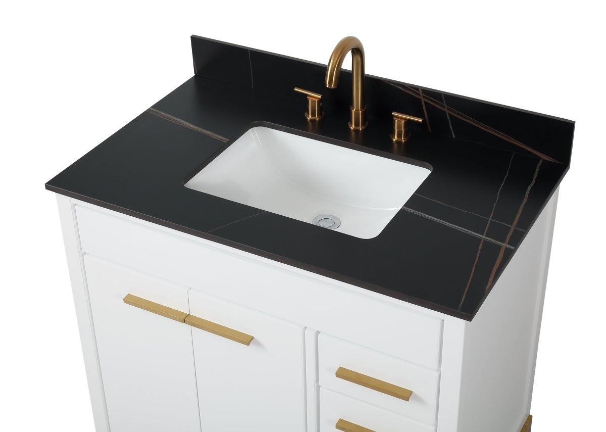 36'' Tennant Brand Modern Style White Beatrice Single Sink Bathroom Vanity - TB-9777-WT36BK - Bentoncollections