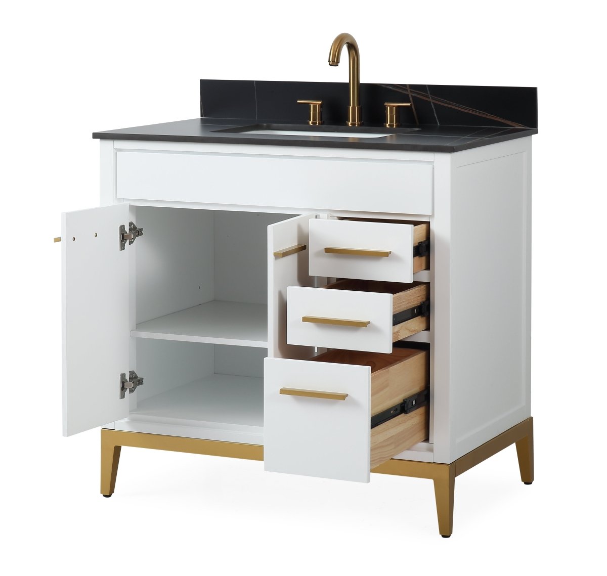 36'' Tennant Brand Modern Style White Beatrice Single Sink Bathroom Vanity - TB-9777-WT36BK - Bentoncollections