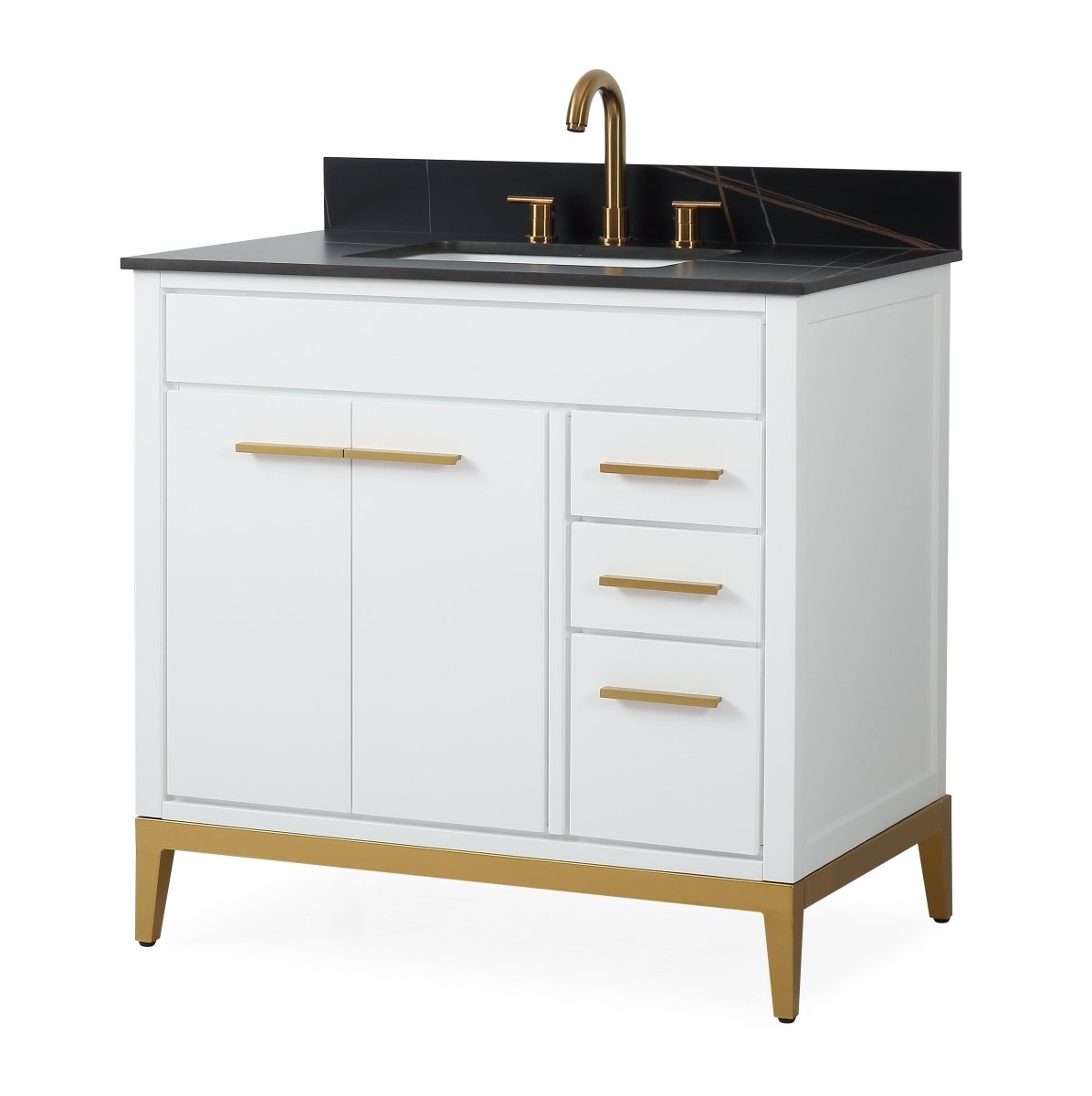 36'' Tennant Brand Modern Style White Beatrice Single Sink Bathroom Vanity - TB-9777-WT36BK - Bentoncollections