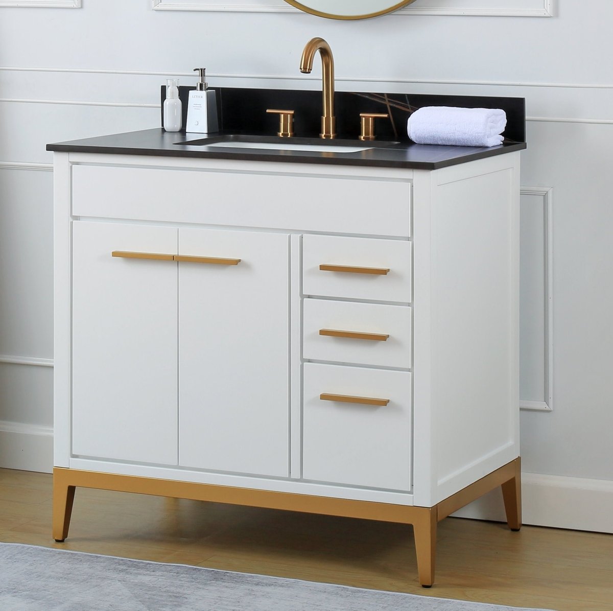 36'' Tennant Brand Modern Style White Beatrice Single Sink Bathroom Vanity - TB-9777-WT36BK - Bentoncollections