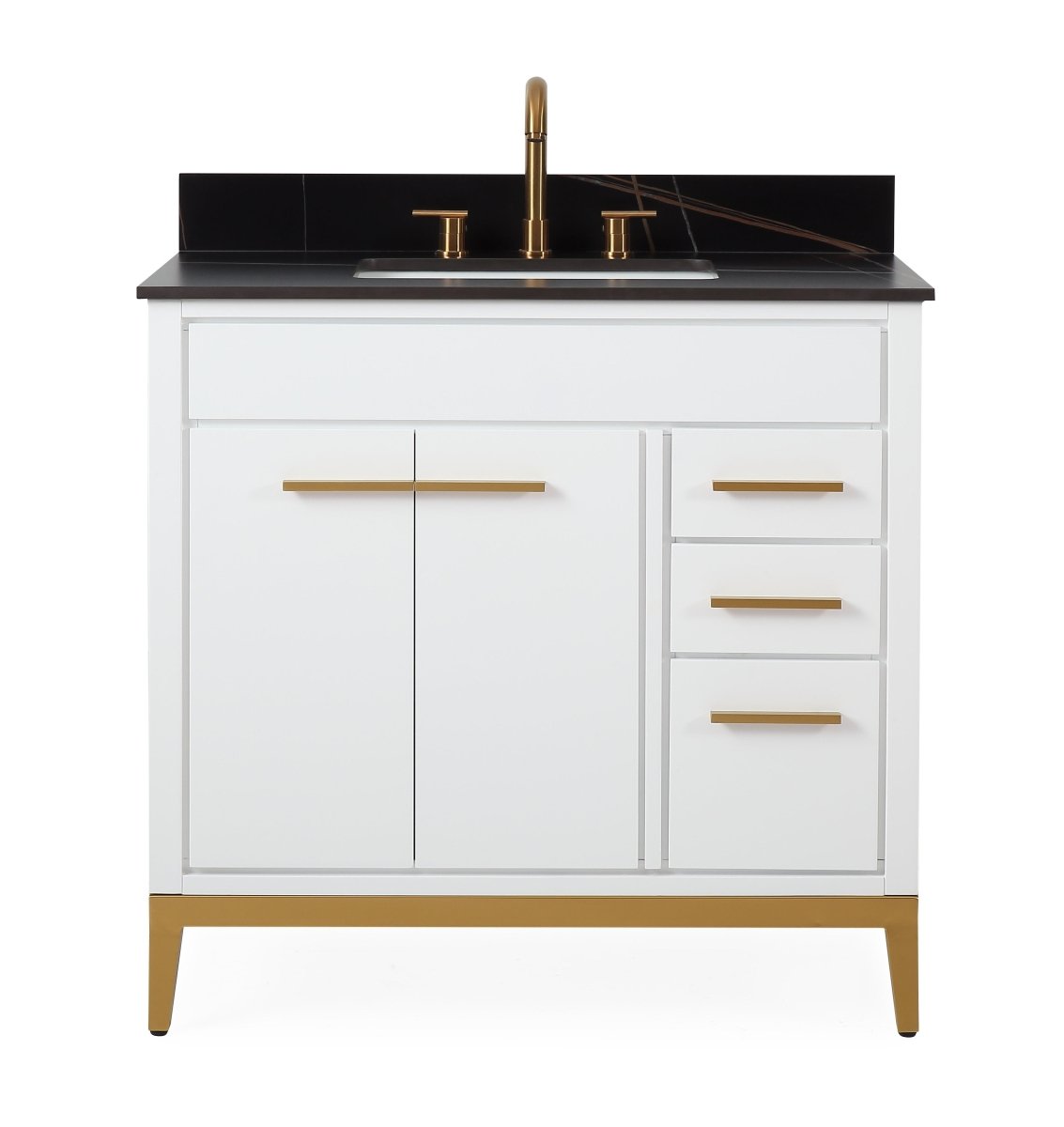 36'' Tennant Brand Modern Style White Beatrice Single Sink Bathroom Vanity - TB-9777-WT36BK - Bentoncollections