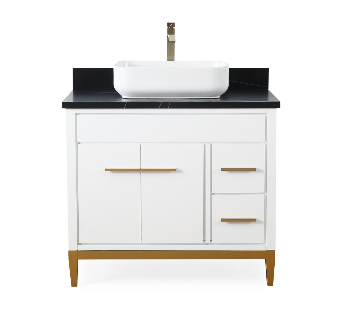 36" Tennant Brand Modern Style White Beatrice Vessel Sink Bathroom Vanity - TB-9936WT-36BK - Bentoncollections