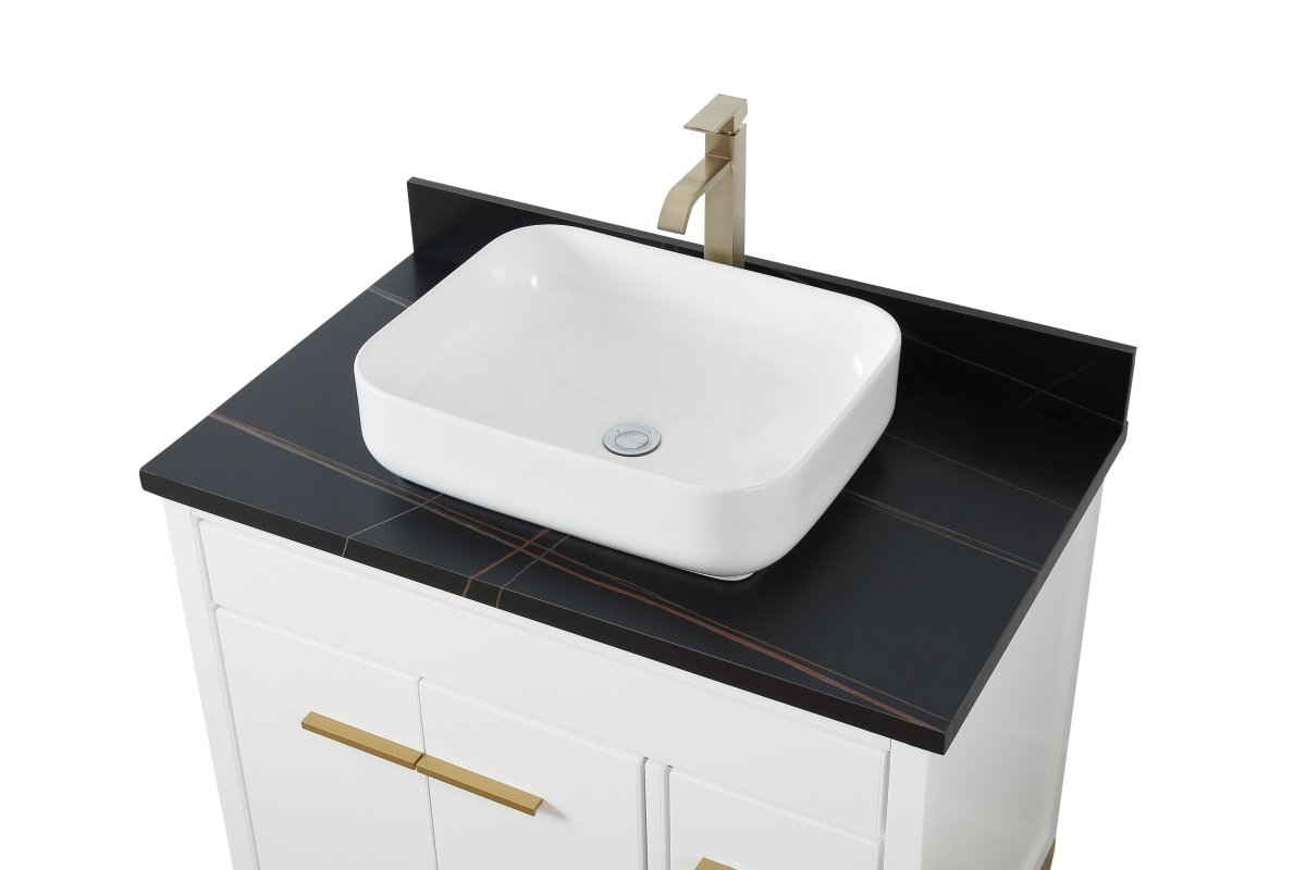 36" Tennant Brand Modern Style White Beatrice Vessel Sink Bathroom Vanity - TB-9936WT-36BK - Bentoncollections