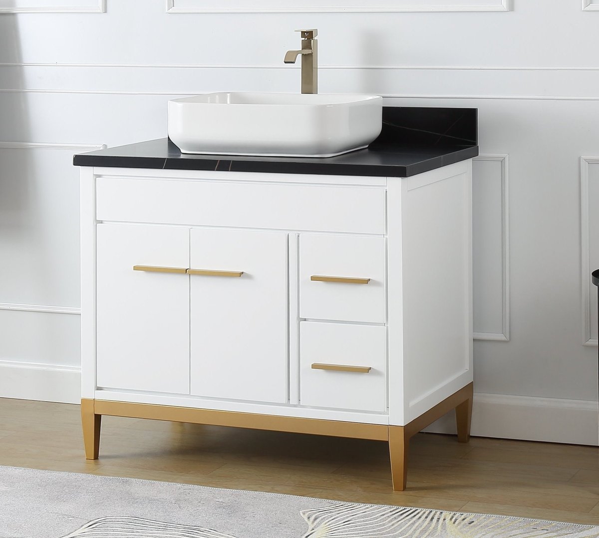 36" Tennant Brand Modern Style White Beatrice Vessel Sink Bathroom Vanity - TB-9936WT-36BK - Bentoncollections