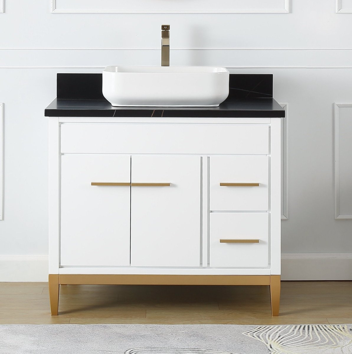 36" Tennant Brand Modern Style White Beatrice Vessel Sink Bathroom Vanity - TB-9936WT-36BK - Bentoncollections