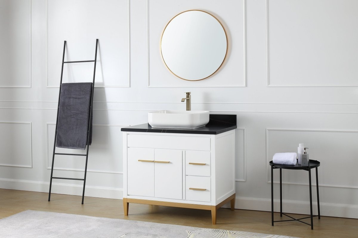 36" Tennant Brand Modern Style White Beatrice Vessel Sink Bathroom Vanity - TB-9936WT-36BK - Bentoncollections