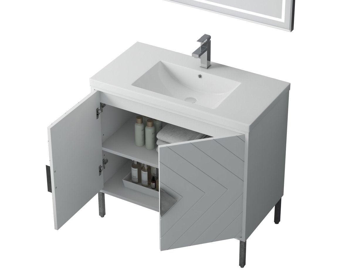 36" Tennant Brand Modern Style White Eileen Bathroom Sink Vanity - AC-66WT36 - Bentoncollections