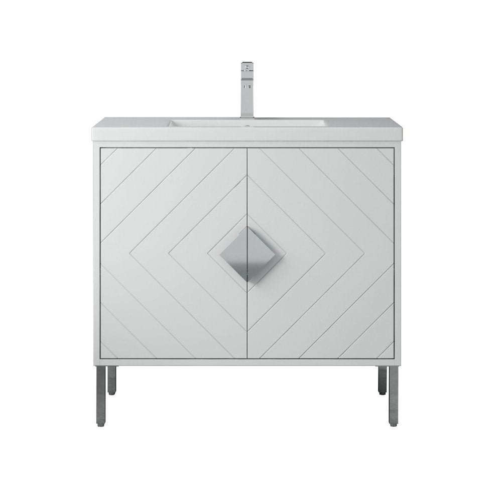 36" Tennant Brand Modern Style White Eileen Bathroom Sink Vanity - AC-66WT36 - Bentoncollections