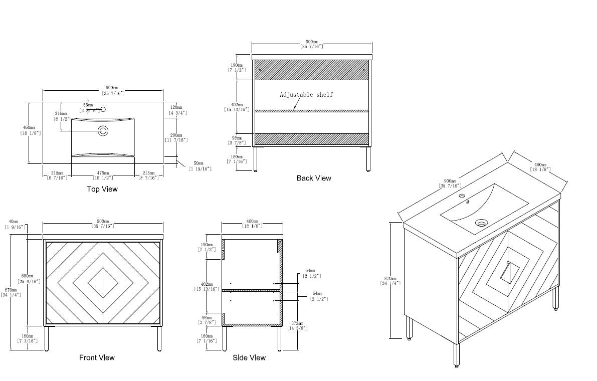 36" Tennant Brand Modern Style White Eileen Bathroom Sink Vanity - AC-66WT36 - Bentoncollections