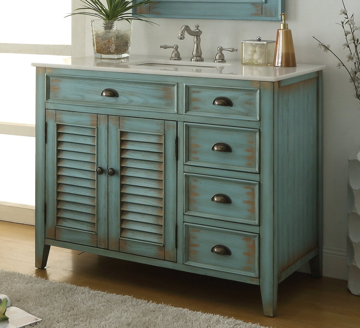 42" Abbeville Distressed Blue Bathroom Sink Vanity CF-78888BU - Bentoncollections