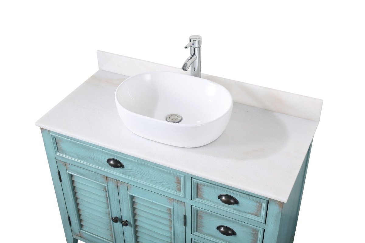 42" Abbeville Vessel Sink Vanity, Distressed Blue - Benton Collection Model CF-78881BU - Bentoncollections