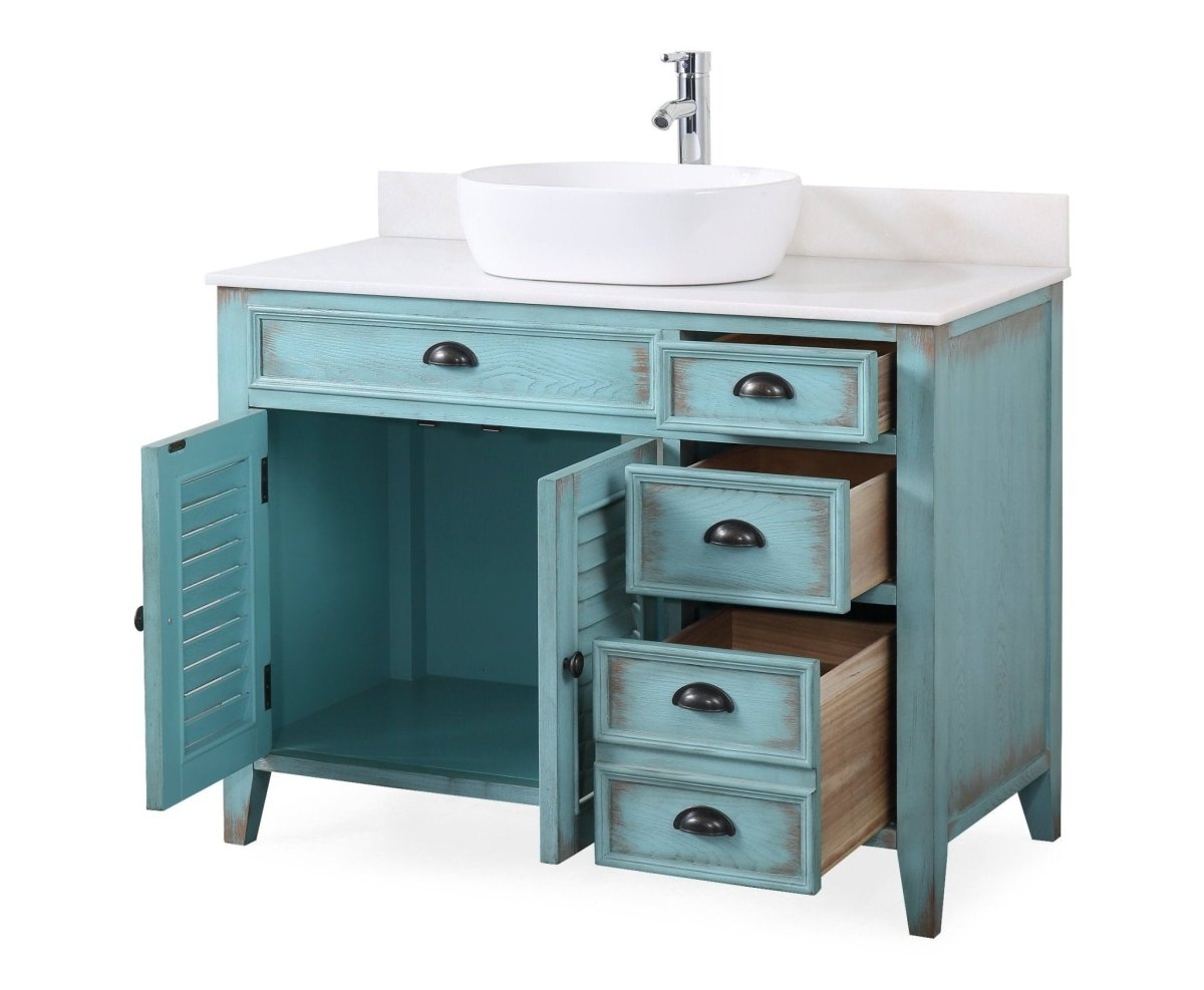 42" Abbeville Vessel Sink Vanity, Distressed Blue - Benton Collection Model CF-78881BU - Bentoncollections