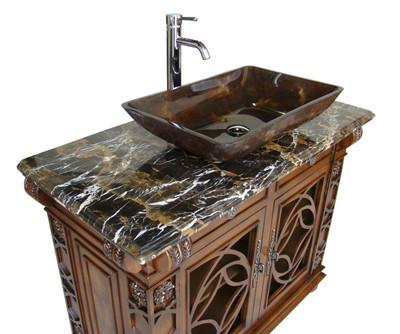 42" Benton Collection Italian Portoro Marble Top Vigo Bathroom Sink Vanity HF-1217GF - Bentoncollections