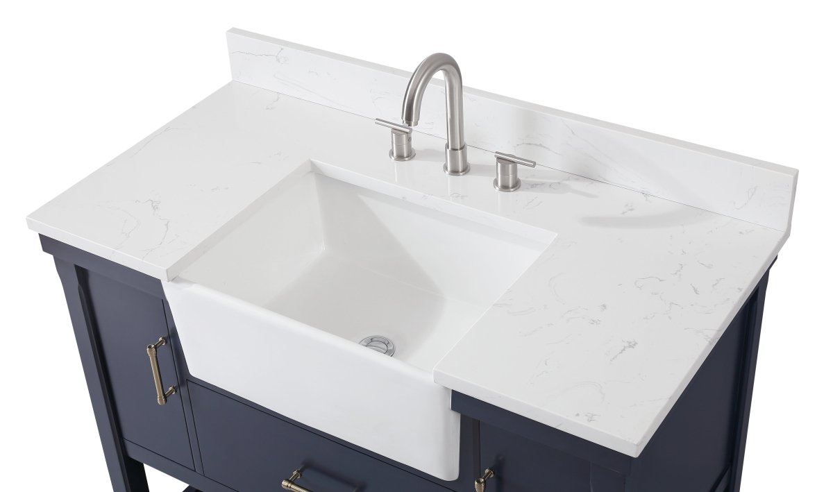 42-Inches Kendia Navy Blue Farmhouse Sink Bathroom Vanity - FW-7042-NB42 - Bentoncollections