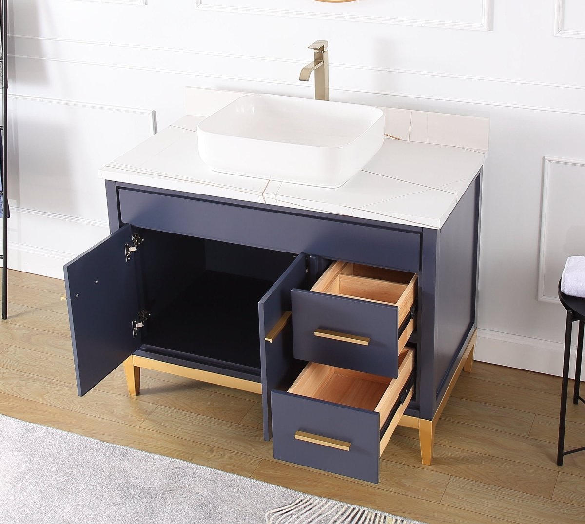 42" Tennant Brand Modern Style Navy Blue Beatrice Vessel Sink Bathroom Vanity - TB-9942NB-42NU - Bentoncollections