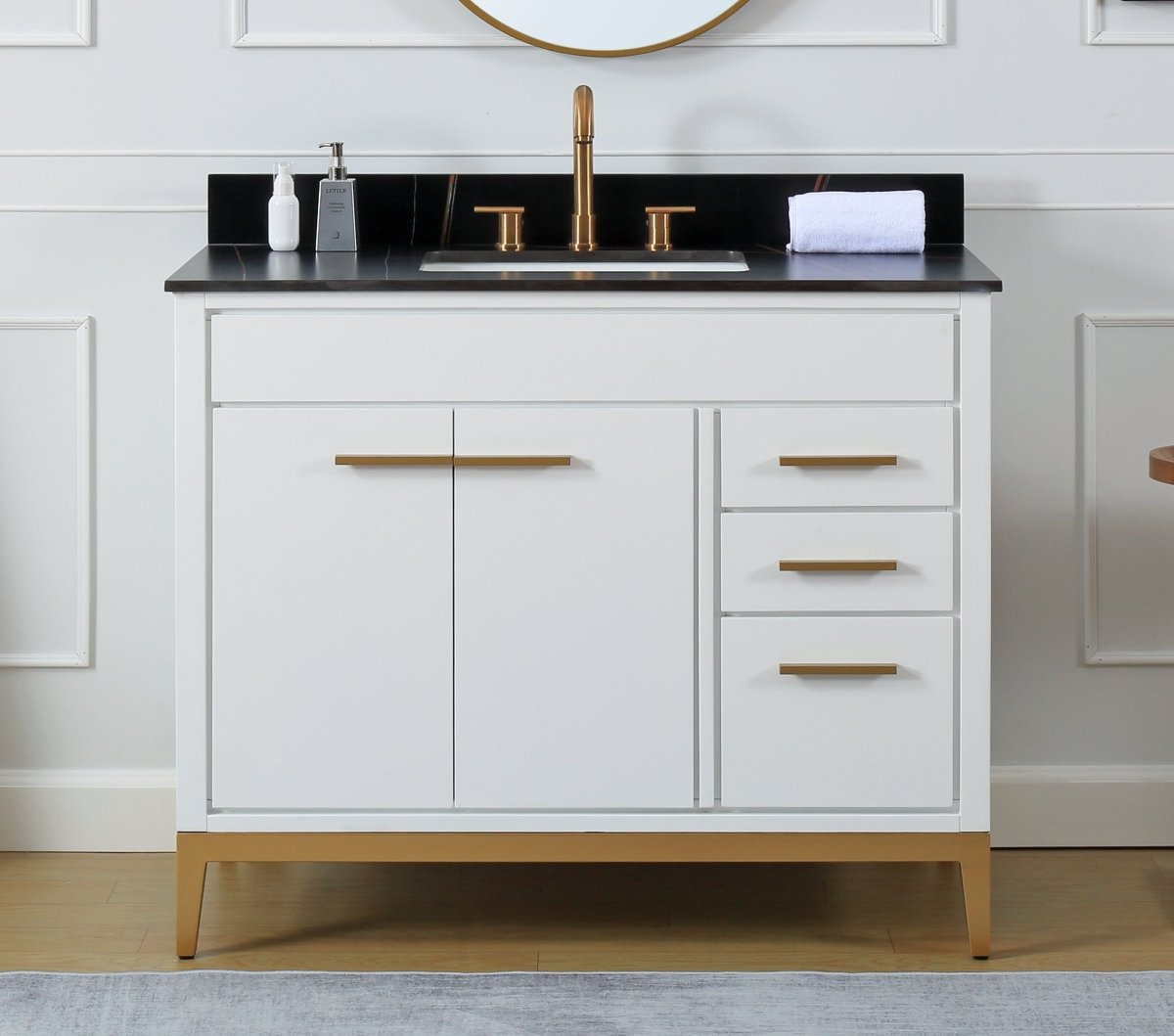 42" Tennant Brand Modern Style White Beatrice Single Sink Bathroom Vanity - TB-9777-WT42BK - Bentoncollections