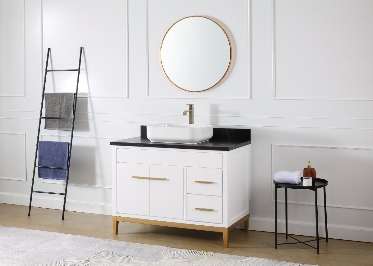 42" Tennant Brand Modern Style White Beatrice Vessel Sink Bathroom Vanity - TB-9942WT-42BK - Bentoncollections