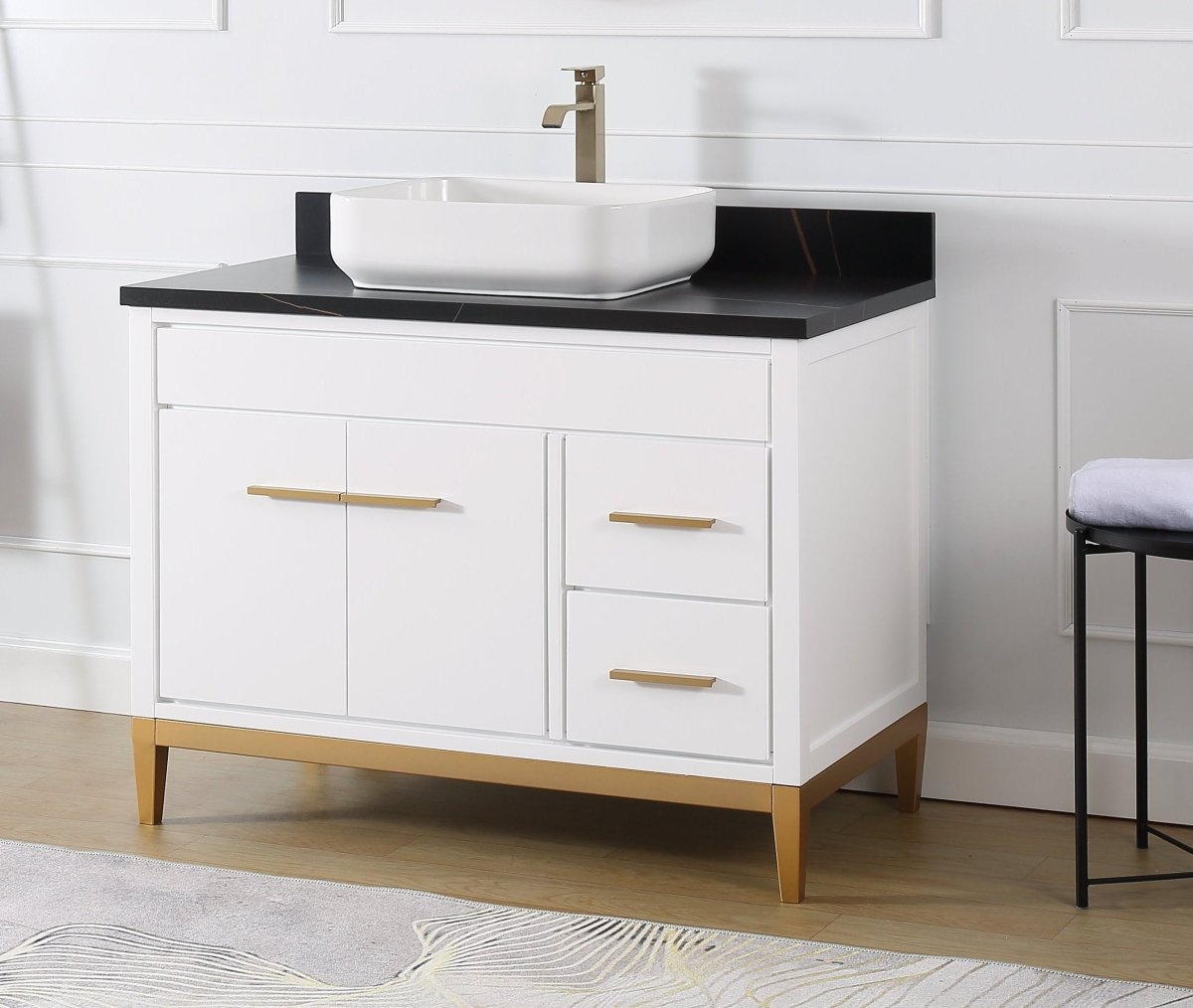 42" Tennant Brand Modern Style White Beatrice Vessel Sink Bathroom Vanity - TB-9942WT-42BK - Bentoncollections