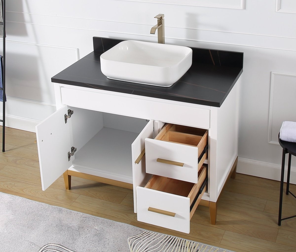 42" Tennant Brand Modern Style White Beatrice Vessel Sink Bathroom Vanity - TB-9942WT-42BK - Bentoncollections