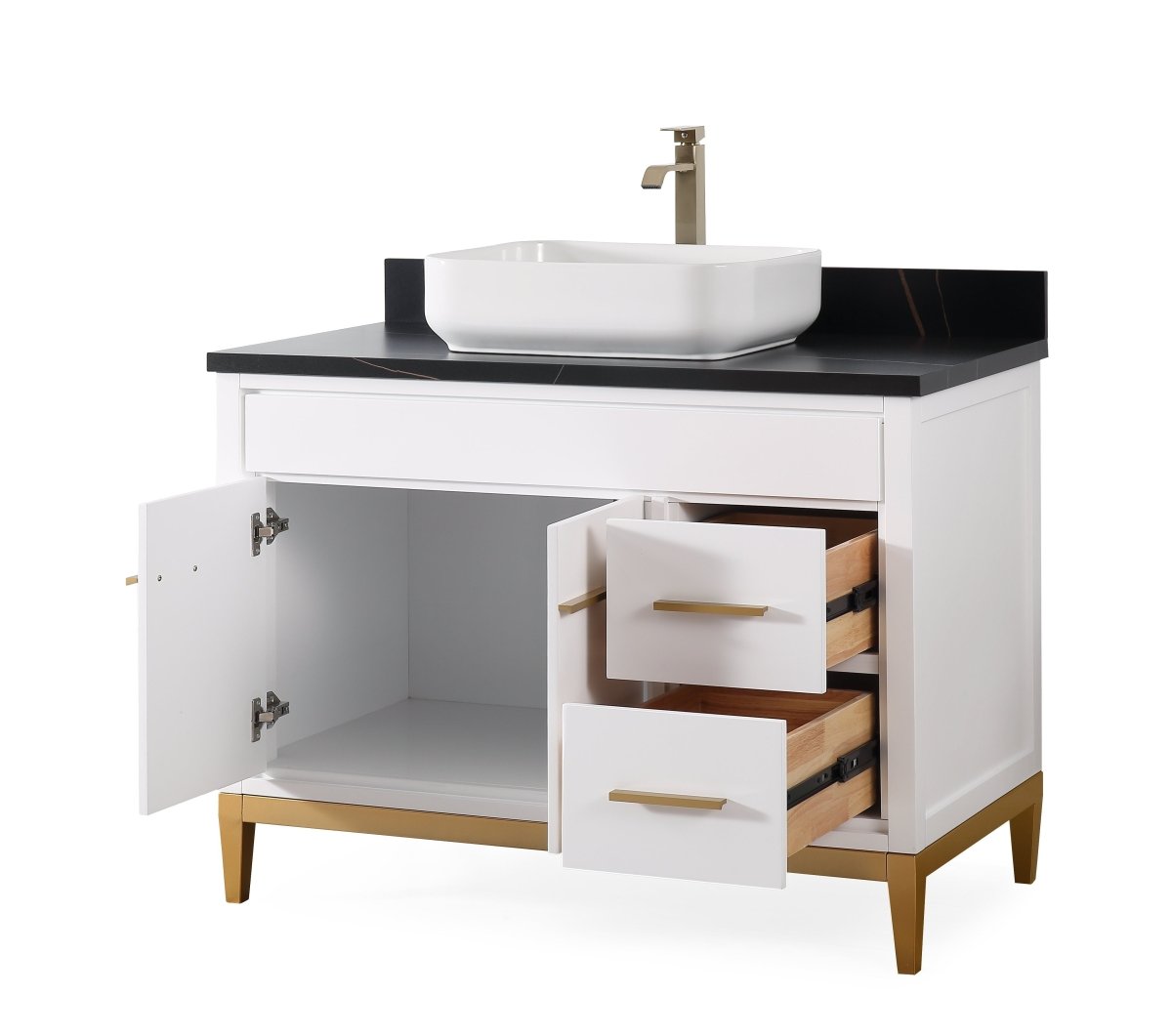 42" Tennant Brand Modern Style White Beatrice Vessel Sink Bathroom Vanity - TB-9942WT-42BK - Bentoncollections