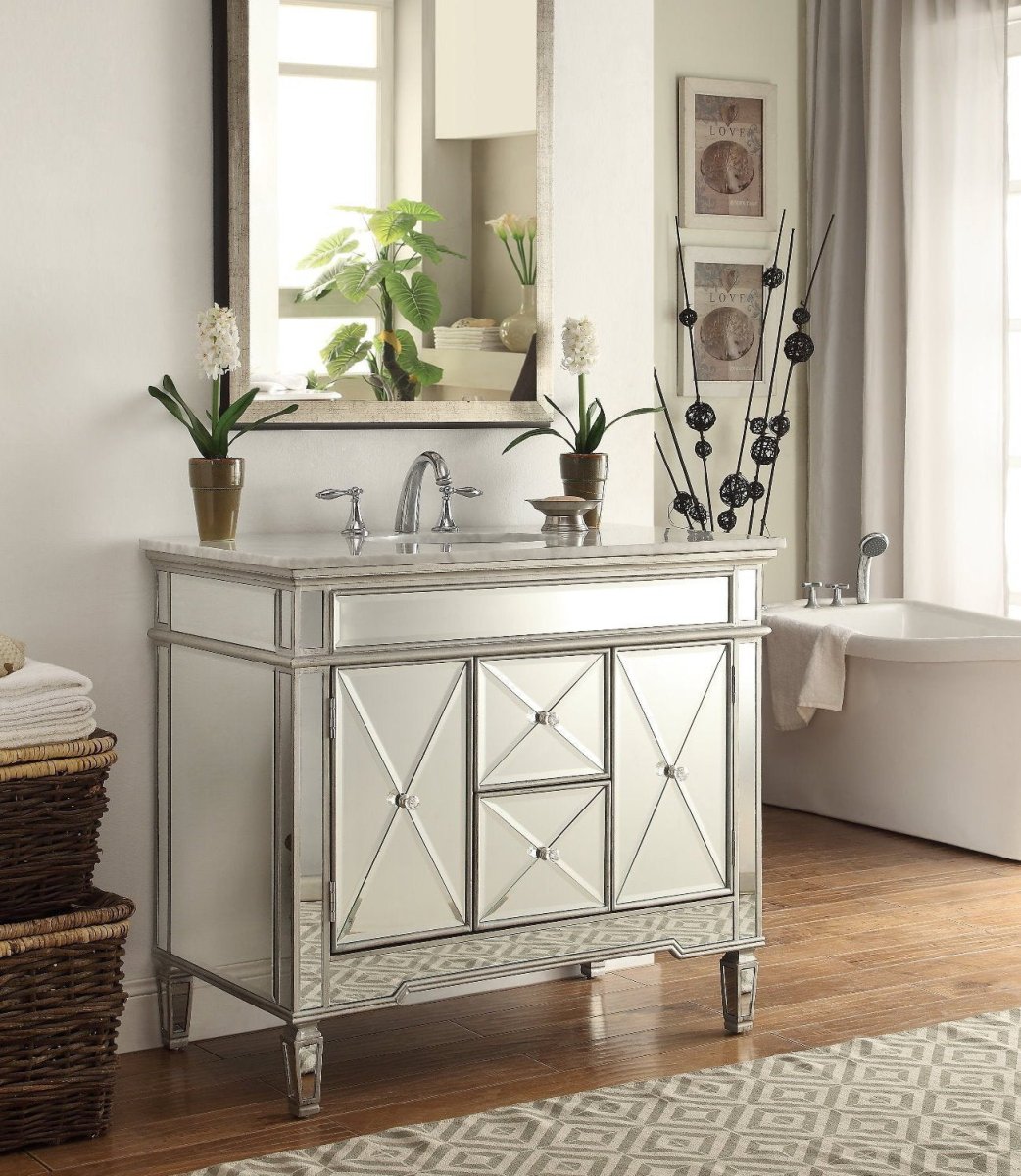 44" Benton Collection Mirrored Style Adelia Single Sink Bathroom Vanity with Carrara Top DH-13Q335 - Bentoncollections