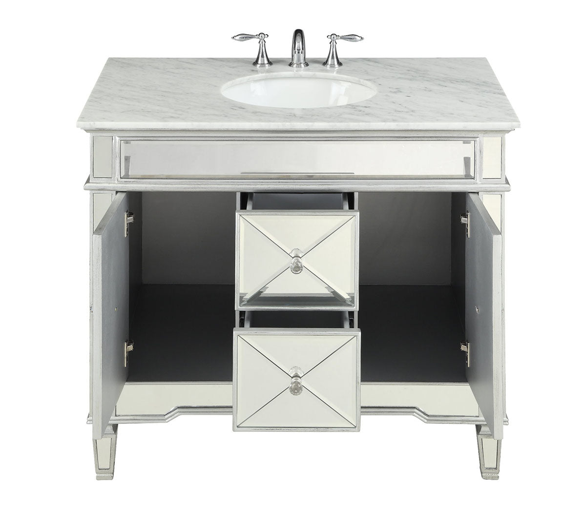 44" Benton Collection Mirrored Style Adelia Single Sink Bathroom Vanity with Carrara Top DH-13Q335 - Bentoncollections