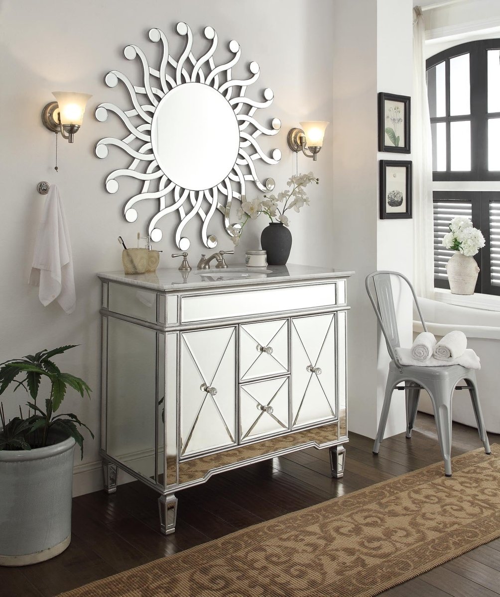 44" Benton Collection Mirrored Style Adelia Single Sink Bathroom Vanity with Carrara Top DH-13Q335 - Bentoncollections