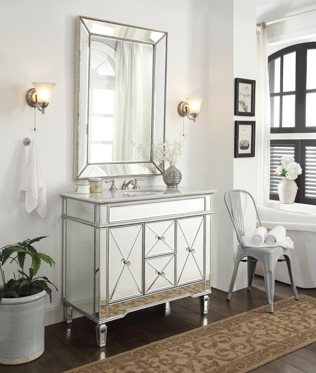 44" Benton Collection Mirrored Style Adelia Single Sink Bathroom Vanity with Carrara Top DH-13Q335 - Bentoncollections